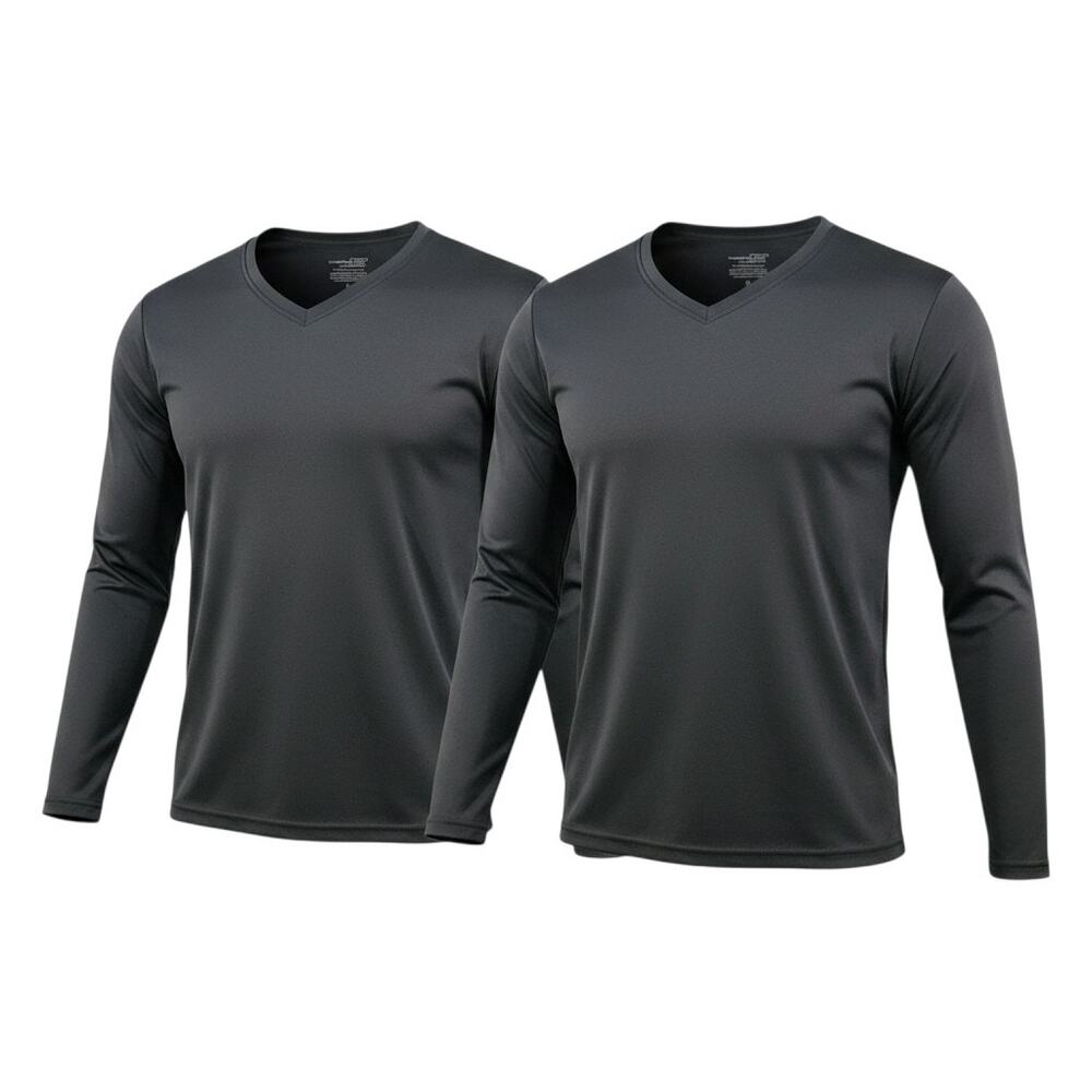 Thermajohn Long Sleeve V Neck Shirt Mens XL 2 Pack Black Performance Base Layer